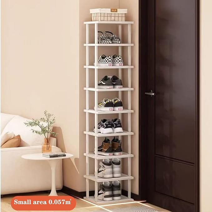 SAN HE 7-Tier Modern Bamboo Shoe Rack - Vertical, Slim, Space-Saving Shoe Organizer for Small Spaces, Closet, Entryway, Corner, Garage, Bedroom