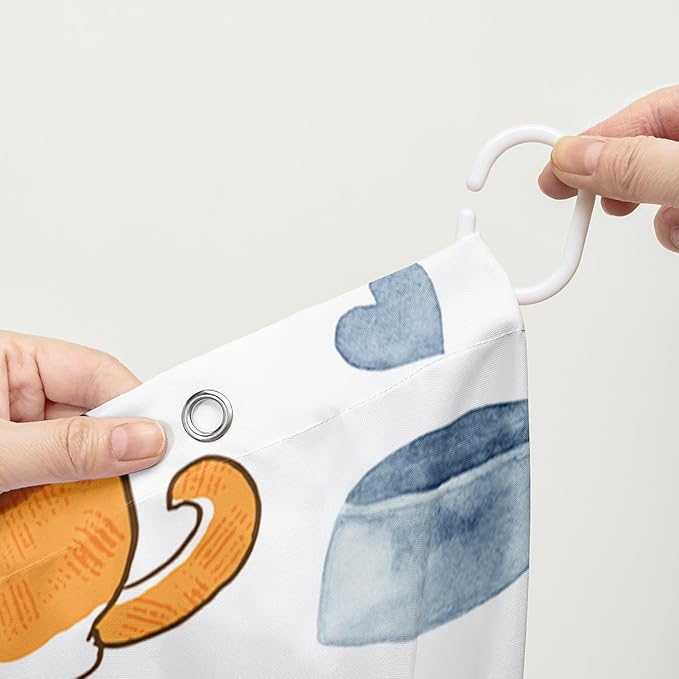 AILONEN Cute Dog Shower Curtain, Cartoon Shiba Inu Dog Bath Curtain,Pet Dog Paw Print Dog Lover Minimalist White Waterproof Curtain with 12 Plastic Hooks(72" W*84" H)