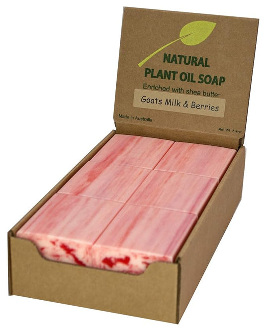 Goats Milk and Berries Scented Natural Soap Bars (12 Bars), 3.5oz Moisturizing French Triple Milled Soap Bars Enriched with Shea Butter - Pure Plant Oil Bath & Body Soap Bars