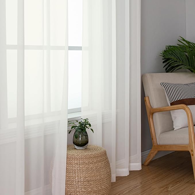 Aiyufeng 2 Pack Ivory Sheer Curtain 84 Inches Long, Light Filtering Airy Voile Drapes for Living Room, Patio, Sliding Door, Each 40" W x 84" L