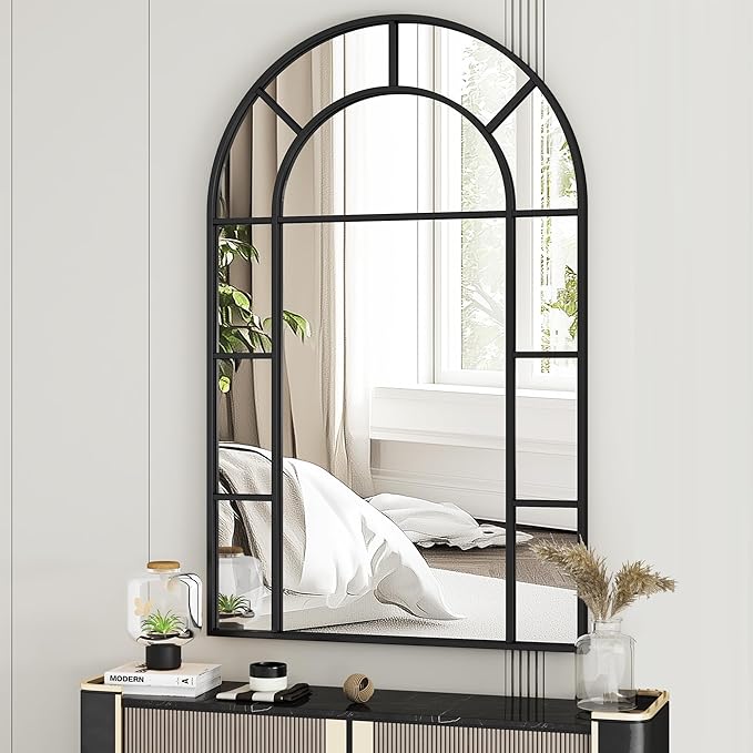 Bathroom Mirror, 32x48 Arched Wall Mirror, Black Wall-Mounted Mirrors, Bathroom Vanity Mirror, Mirrors for Over Sink, Bathroom, Living Room, Bedroom, Entryway