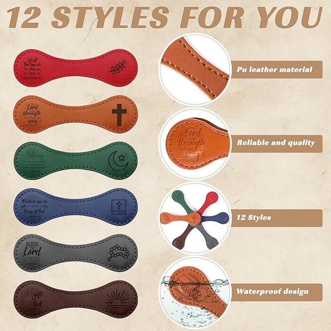 24 Pcs Father Church Gifts Christian Magnetic Bookmarks Bulk Religious Leather Clips Bible Verse Bookmarks Magnetic Page Markers Scripture Church Gifts for Book Lovers Club Readers (Classic)