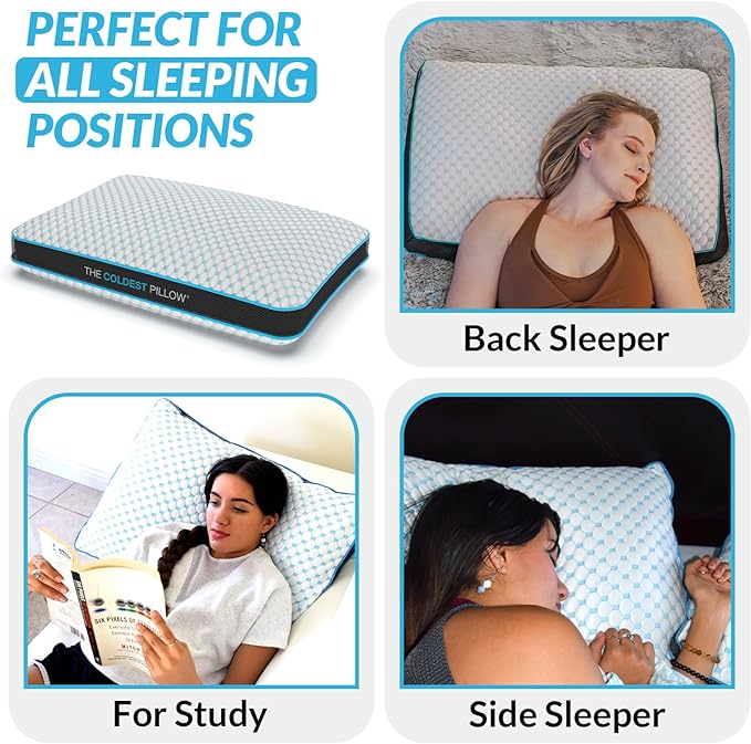The Coldest Pillow - Adjustable Fill, Washable Cover, and Best for Breathable Cool While Sleeping -Premium (Queen)