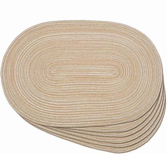 Noctiflorous Oval Braided Placemats Set of 6 Woven 12x18 Inch Non Slip Washable Heat Resistant Place Mats Round Tablemats for Dining Kitchen Party Daily Table Decor Dinner Mats (15 Coffee Brown, 6)