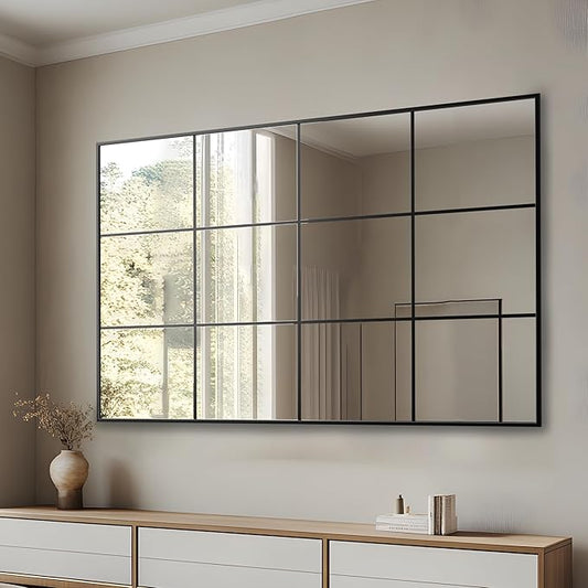 Antok Decorative Mirrors for Wall Decor, 60" x 36" Decorative Wall Mirror Black Window Mirrors Wall Mounted Decorative Mirror for Living Room Dining Room Hallway Entryway，Black,Retro Rect Style