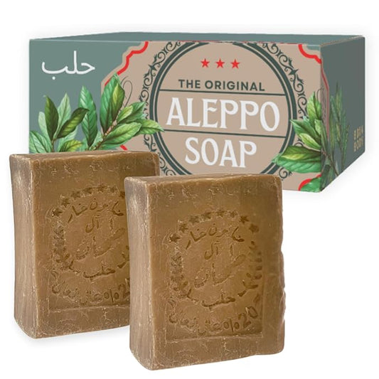 Aleppo Soap Bar,%60 Laurel Oil%40 Virgin Olive Oil, Natural Handmade, Crafted using the Original Ancient Recipe, Gentle for Face, Body, Hair (7oz Each (Pack of 2))
