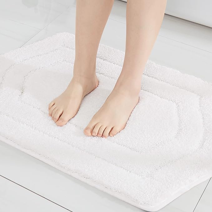 COSY HOMEER Extra Thick Bath Linen Sets Rugs for Bathroom - Anti-Slip Bath Mats Soft 100% Strong Polyester Living Room Bedroom Water Absorbent(White,17x27 - Inches)