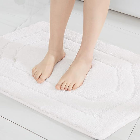 COSY HOMEER Extra Thick Bath Linen Sets Rugs for Bathroom - Anti-Slip Bath Mats Soft 100% Strong Polyester Living Room Bedroom Water Absorbent(White,17x27 - Inches)