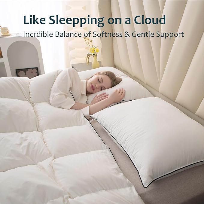 Hungarian Goose Down Pillow King Size, Ultimate Comfort 750+ Fill Power, 480 Thread Count 100% Cotton Shell, Luxury Bed Pillows for Sleeping - Pack of 1, King (20" x 36")