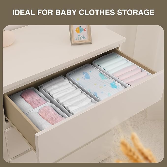 DIMJ Drawer Organizers - Set of 8 Fabric Closet Organizers and Storage, Drawer Dividers for Baby Clothes, Socks, Belt, Tie (Pink)