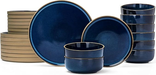 Famiware Nature Plates and Bowls Set, 24 Pieces Dinnerware Sets, Dishware Sets, Dishes Set for 8, Microwave and Dishwasher Safe, Midnight Blue