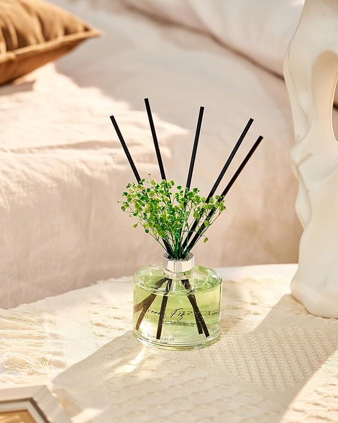 M&SENSE Reed Diffuser Set with 7 Sticks | 7.0oz Lily of The Valley & Cedarwood Scent, Flame Free Fragrance Diffuser for Guestroom Shelf, Long Lasting Floral Diffuser with Baby's Breath Flower Gifts