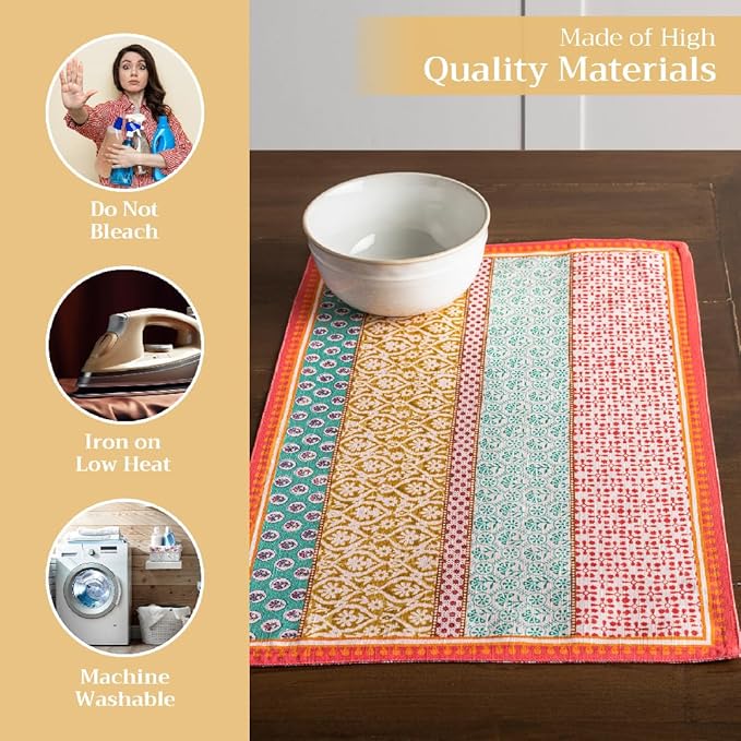 Maison d' Hermine Placemats Set of 4 100% Cotton Washable Cloth Place Mats, Reusable Table Mats for Kitchen Dining Decoration, Party, Wedding, Restaurant Spring/Summer (Provence, 13" x 19")