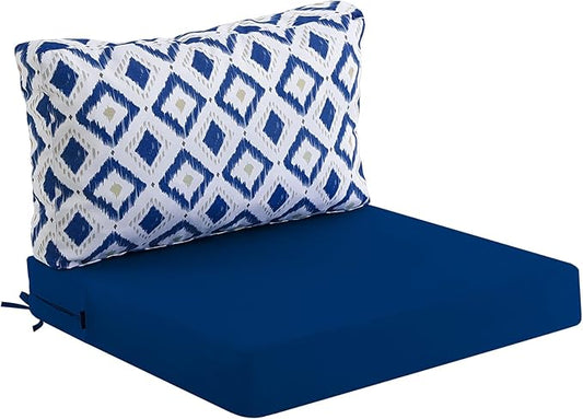 idee-home Outdoor Cushions for Patio Furniture, Outdoor Seat Cushion, Waterproof Hampton Bay Deep Seat Replacement Couch Chair Cushions for Garden Lawn Backyard Deck, 26.5 x 26.5 Navy Blue Pattern