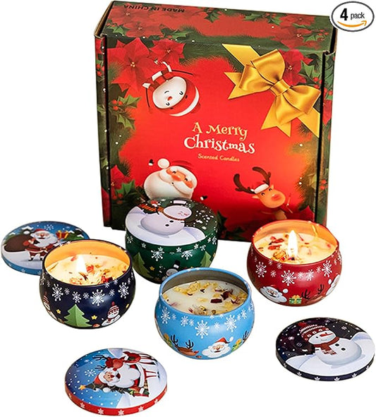 Christmas Candles, Valentine's Day Gift, 4 Pack Scented Candles Gifts Set, Relaxation Gifts for Women, Soy Candle with Dried Flower for Stress Relief, Meditation, Bath, Yoga (2.2OZ)
