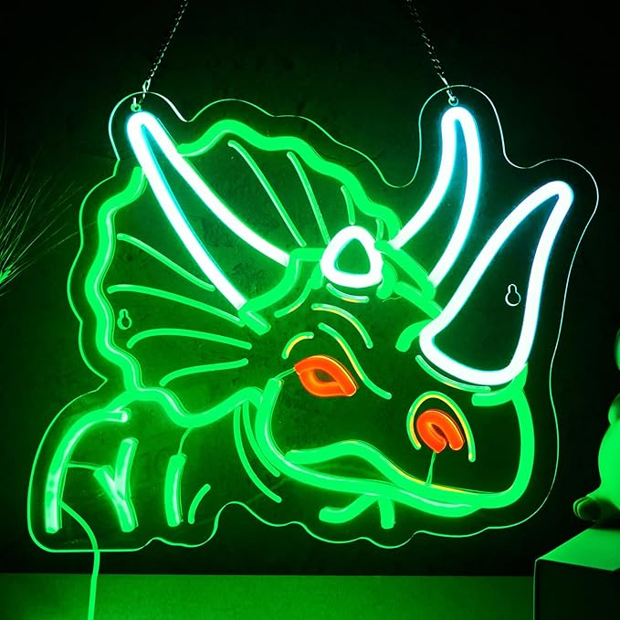 Dinosaur Neon Sign Triceratops Neon Sign for Wall Decor Dino USB Dimmable Neon Light Sign for Boys Girls Room Gameroom Holiday Birthday Christmas Gift