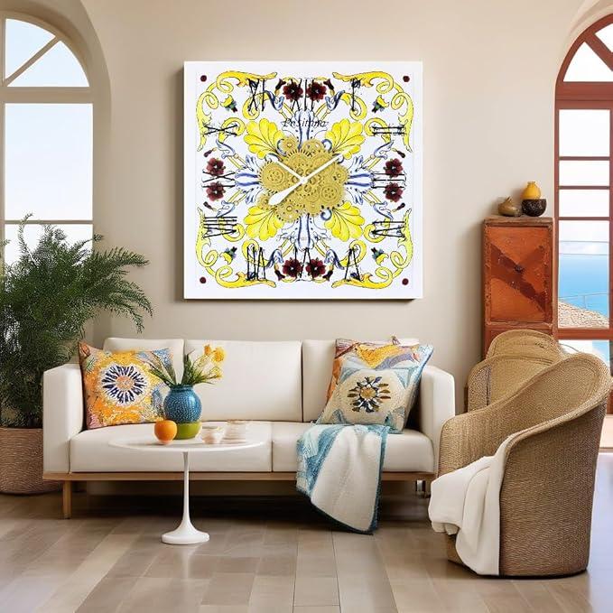The Gears Clock Wall Clock Italy Collection with Moving Gears (Positano, 36 inch Square)
