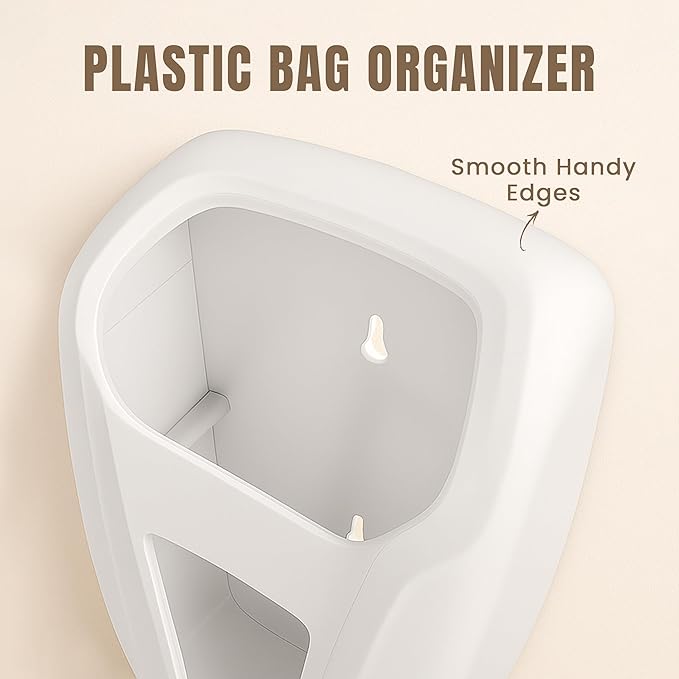 KICHLY Plastic Bag Holder For Grocery Bags, Durable Plastic Bag Organizer Wall Mount, Storage Organizer & Saver for Grocery, Shopping & Trash Bags, White