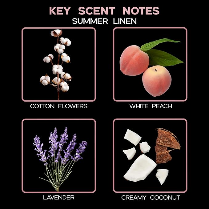 LOVSPA Summer Linen Reed Diffuser & Scent Sticks Gift Set - Fresh Soft Cotton, White Peach, Lavender & Coconut - Natural Essential Oils - Made in The USA
