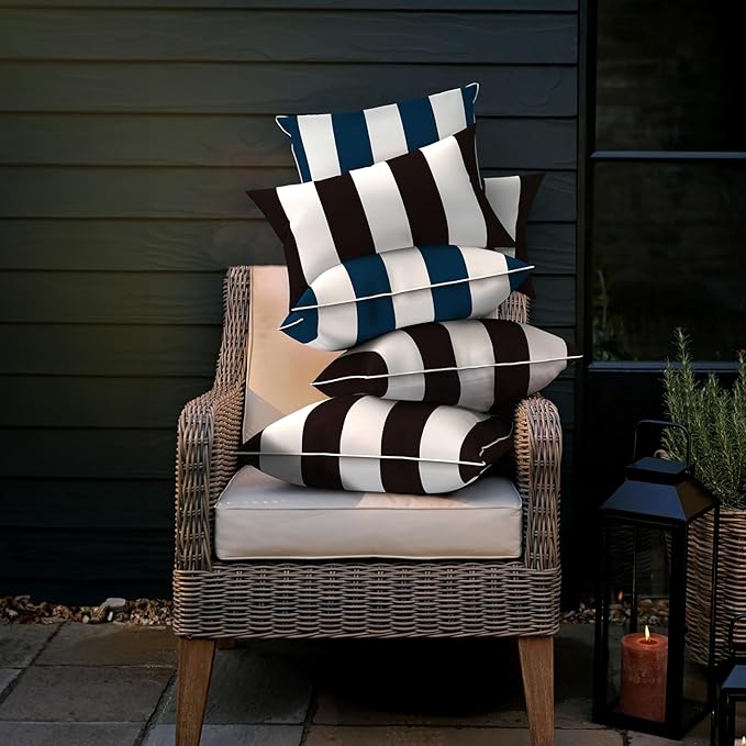 LVTXIII Outdoor Throw Pillow Covers Set of 2, Patio Waterproof Pillow Cases Fade Resistant Accent Pillow Covers for Home and Garden Furniture Decoration, 18"x18", Cabana Navy
