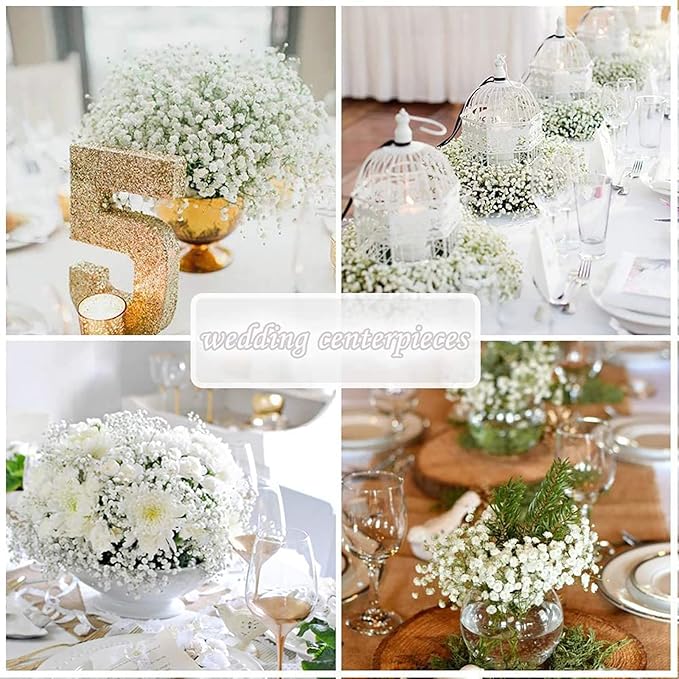 N&T NIETING Babys Breath Artificial Flowers Bulk White, 24Pcs Fake Gypsophila Bouquet Flowers Real Touch Faux Babies Breath for Wedding Centerpieces, Party Decor, Home Floral Arrangements, White