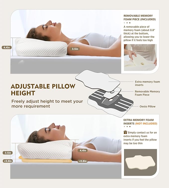 Osteo Cervical Pillow for Neck Pain Relief, Hollow Design Odorless Memory Foam Pillows with Cooling Case, Adjustable Orthopedic Bed Sleeping, Contour Support Side Back Stomach Sleepers