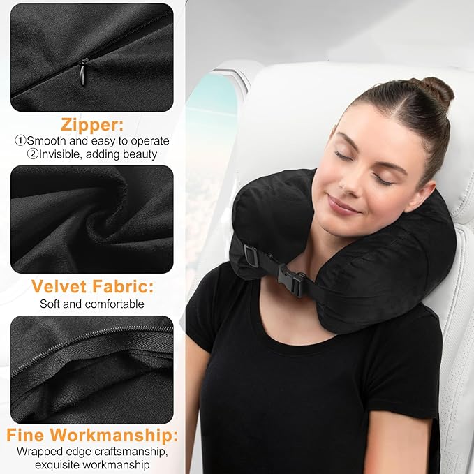 Travel Pillow for Extra Luggage,Stuffable Neck Pillow for Travel,Soft Velvet Cover,Adjustable Neck Size,Holds 3 Days of Travel Essentials,Travel Hacks,Multifunctional Packable Neck Pillow
