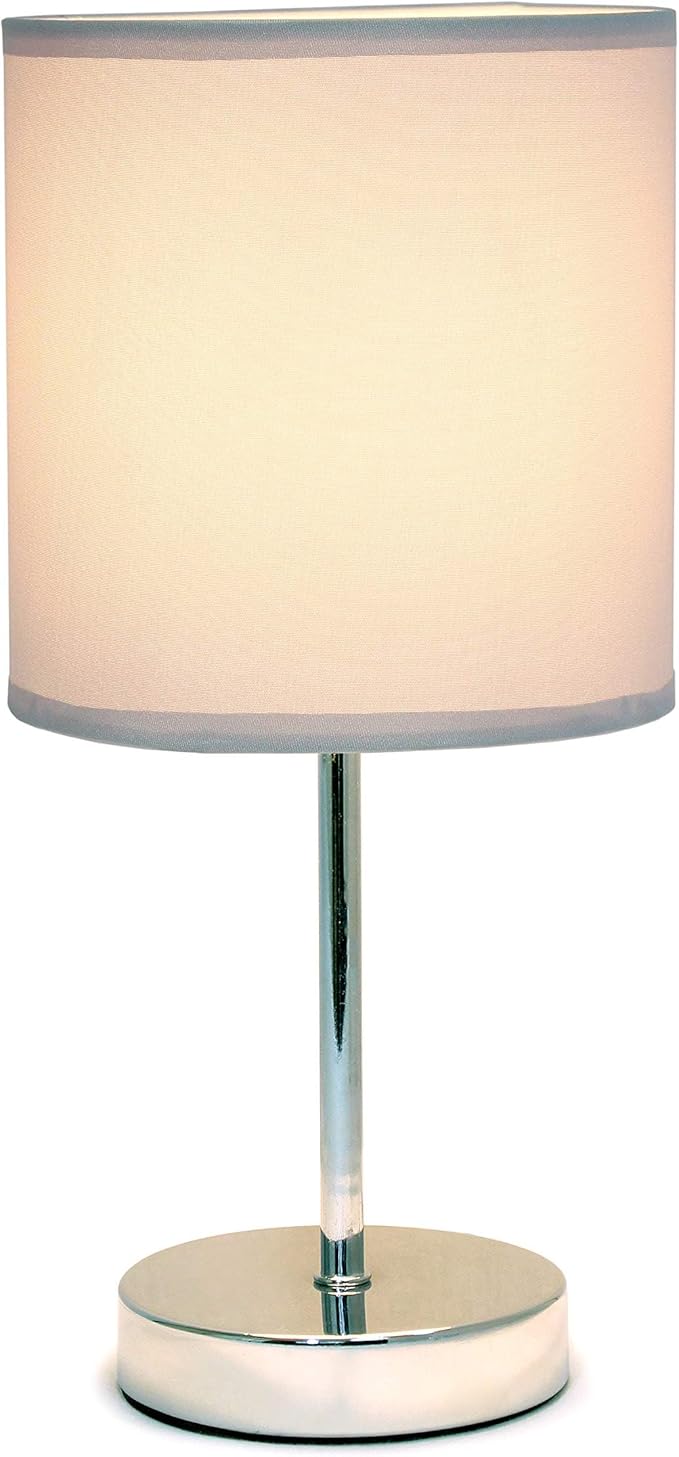 Simple Designs LT2007-SLT Chrome Mini Basic Table Lamp with Fabric Shade, Slate Gray