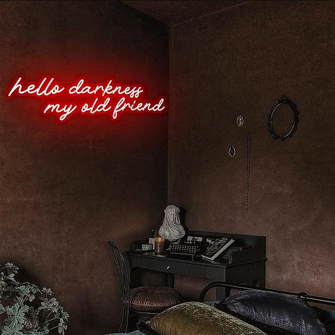 Hello Darkness My Old Friend Neon Sign Bedroom Gothic Aesthetic,Goth Halloween Decor,Above Bed Goth Decor,Gothic Lover Gift for Teens-30" Red