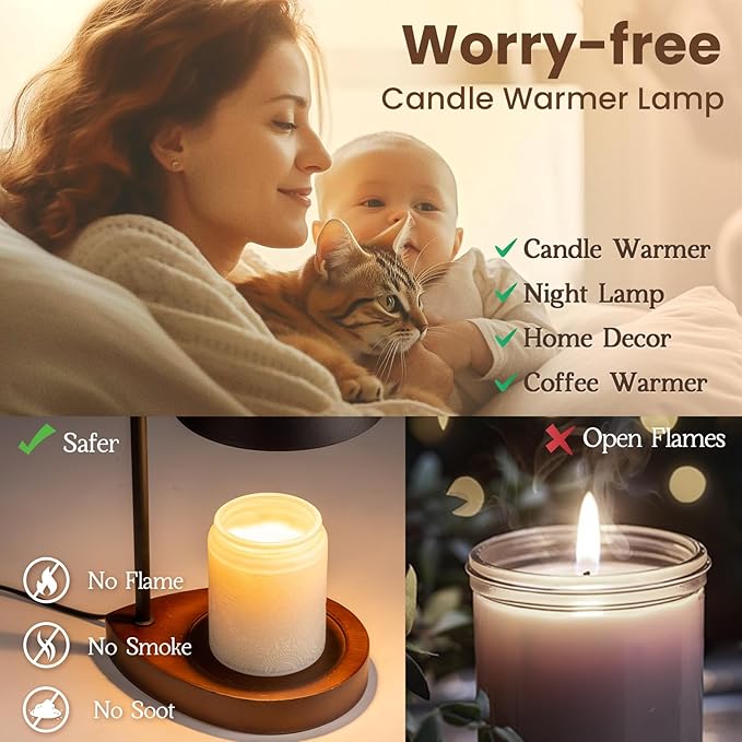 Black Candle Warmer Lamp with Timer, Birthday Gifts for Him Her, House Warming Gifts New Home Decor Aesthetic Black, Electric Dimmable Wax Melt Warmer for Jar Candles with 2 Bulbs