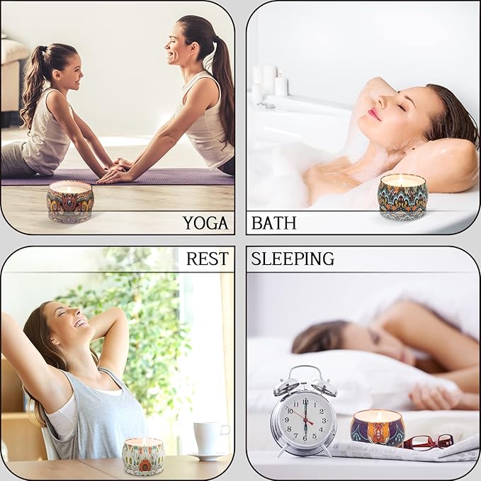 Scented Candles Gift Set for Womem: 4 Pack Package - Aromatherapy Candle Sets,Natural Soy Wax Candle Can Help Stress Relief&Body Relaxation,Very Suitable for Festival,Bath,Yoga.