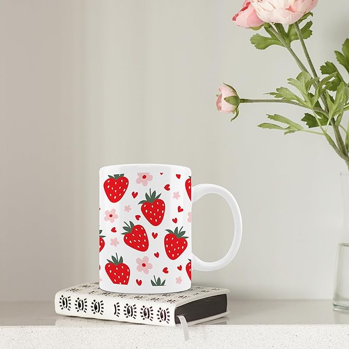 Strawberry Mug - Strawberry Coffee Mug, Cute Mugs, Aesthetic Mug, Strawberry Gifts, Strawberry Kitchen Home Decor, Strawberry Ceramic Coffee Mug 11 oz