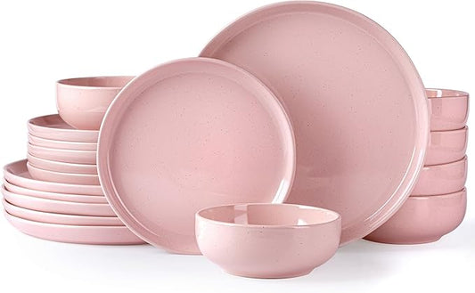 GBHOME Ceramic Dinnerware Sets for 6, 18pcs Stoneware Plates and Bowls Sets, Handmade Chip and Scratch Resistant Dishes Set, Dishwasher & Microwave Safe