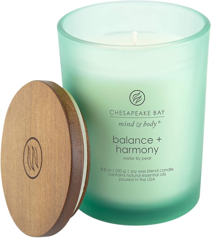 Chesapeake Bay Balance + Harmony Scented Candles, Water Lily Pear Fragrance, Medium Size, Natural Soy Wax, 50 Hours Burn Time, Pack of 2