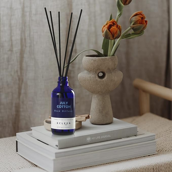 July Cotton Reed Diffuser Set, 3.7 Oz Aromatherapy Scented Oil Diffuser Sticks, Great Room Air Fresheners, Best Housewarming Gift idea - Giving, Home & Office Decor