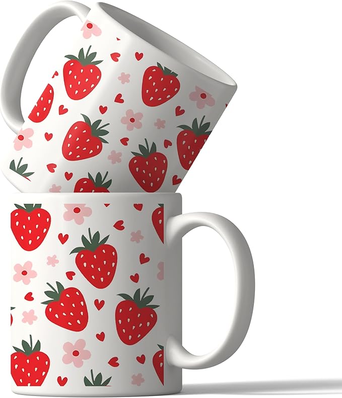 Strawberry Mug - Strawberry Coffee Mug, Cute Mugs, Aesthetic Mug, Strawberry Gifts, Strawberry Kitchen Home Decor, Strawberry Ceramic Coffee Mug 11 oz
