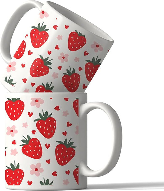 Strawberry Mug - Strawberry Coffee Mug, Cute Mugs, Aesthetic Mug, Strawberry Gifts, Strawberry Kitchen Home Decor, Strawberry Ceramic Coffee Mug 11 oz