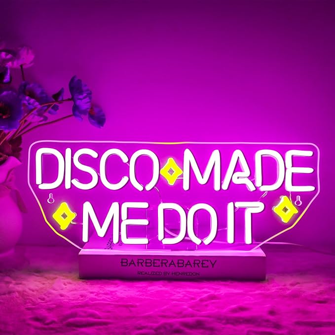 NEONLOVE Disco Made Me Do It Neon Sign - Pink Acrylic USB Disco Light Up Sign for Wall Decor, Bedroom, Bar, Party, Birthday