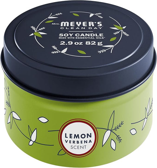 MRS. MEYER'S CLEAN DAY Soy Tin Candle, 12 Hour Burn Time, Made with Soy Wax and Essential Oils, Lemon Verbena, 2.9 oz