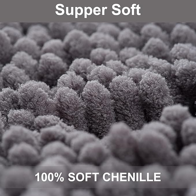 VAGAU Bathroom Rugs Chenille Bath Mat Sets 2 Pieces, Extra Thick and Soft Absorbent Bath Rugs, Machine Washable, Non-Slip Plush Bath Mats for Tub, Shower, and Bath Room +Toilet Mat(Dark Grey)