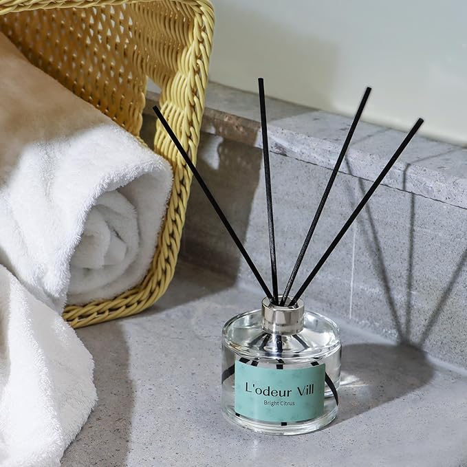 L'odeur Vill Reed Diffuser Set, 6.7 oz(200ml) Bright Citrus Scented Diffuser with 6 Oil Diffuser Sticks, Home Fragrance Essential Oil Reed Diffuser for Home Large Rooms Bathroom Shelf Decor