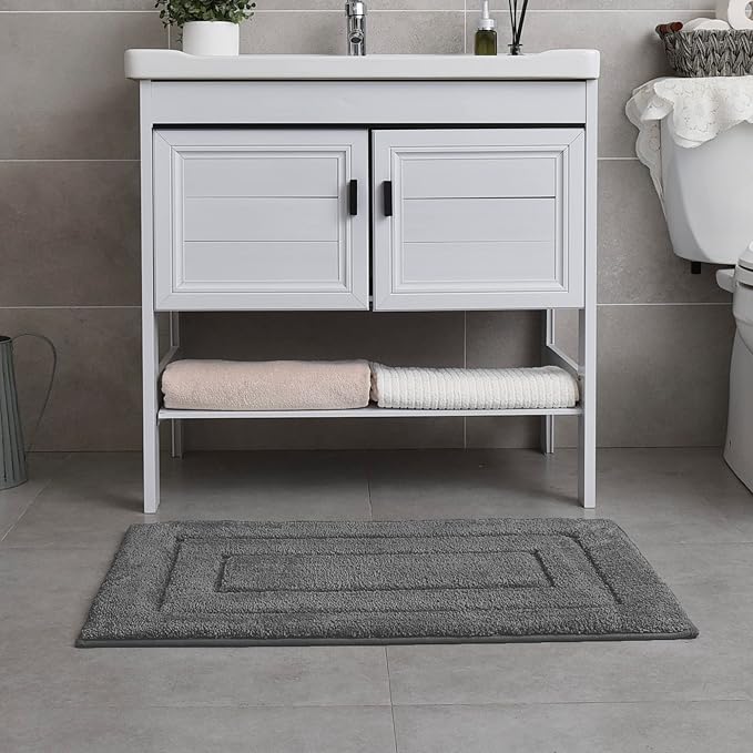 GRANNY SAYS Gray Bathroom Rugs Non Slip, Bath Mats for Bathroom, Super Soft and Water Absorbent, Microfiber Washable Bath Rugs for Floor, Tub and Shower, 32" x 20", Dark Gray