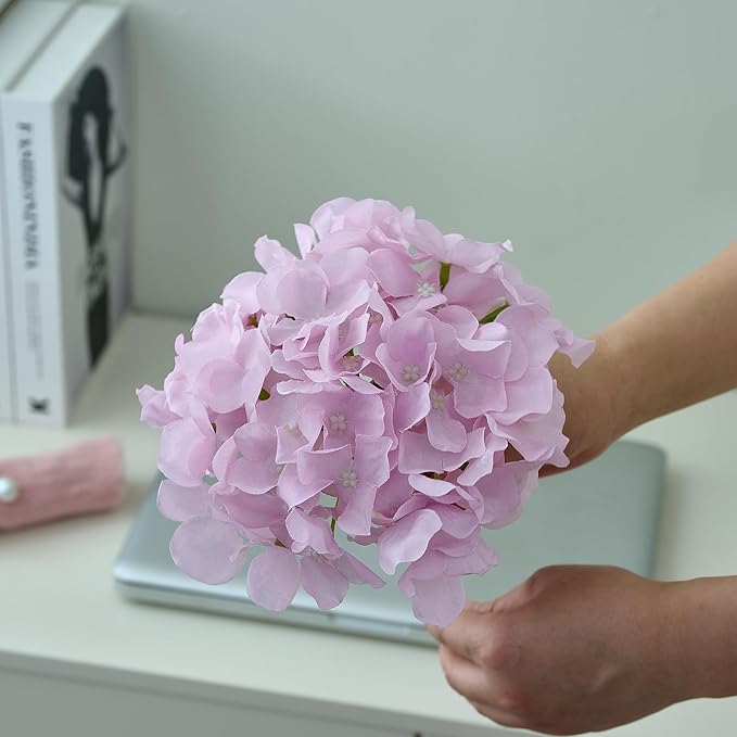 Artificial Hydrangea Flowers Mauve Lavender Heads 10 Fake Hydrangea Silk Flowers for Wedding Centerpieces Bouquets DIY Floral Decor Home Decoration with Stems(VASE NOT Included)