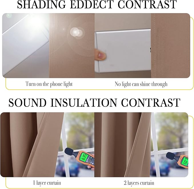 NICETOWN Bedroom Full Blackout Curtain Panels, Super Thick Insulated Window Covers, Keeping Out Cold Air and Heat 100% Blackout Blinds with Same Color Liner (Taupe, Set of 2 PCs, 52 by 54-inch)