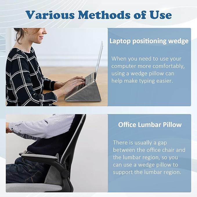 Small Wedge Pillow, Wedge Pillow for Bed Sores, Positioning Pillow, Positioning Wedge, Yoga Wedge Pillow, Mini Wedge Pillow for Laptop, Small Wedge Pillow for Chair (1 Unit, Grey)