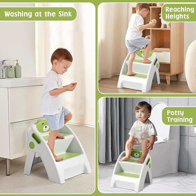 Toddler Step Stool for Bathroom Sink and Potty Training Durable Anti-Slip,Anti-Tip A-Frame,10-Second Assembly, 2-Step Potty Stool with Wide Steps,CPC Certified for Safe and Kids Easy Hand Washing