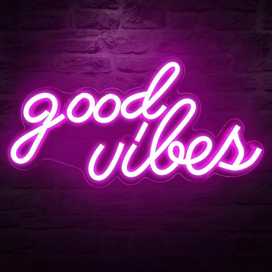 DECANIT Good Vibes Neon Sign for Wall Decor Powered by USB Neon Light for Bedroom Decor, Pink Color,16.1"x 8.3"x 0.6"
