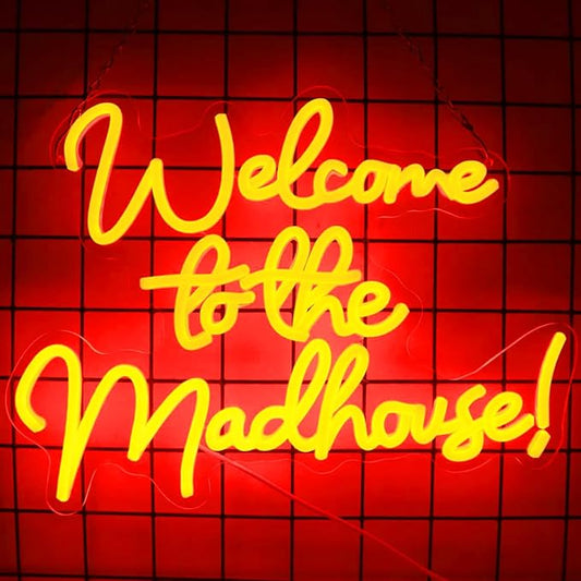Welcome to the Mad House Neon Sign for Wall Art Decor,Alice In Wonderland Decoration Red LED Lights for Dimmable LED Lights for Bedroom Man Cave Party Bar Background Decoration Birthday Gifts