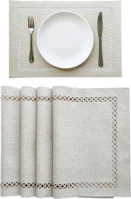 Placemats Set of 4, Set of 6 for Dining Table, Placemats with Hollow Edge Table Cloth Set, Table Mats for Dining Table 12"x18" Off-White