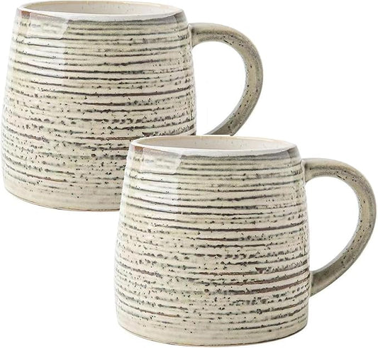 Ceramic Coffee Mugs, Set of Two, 15oz, Vintage Tea Cups with Handle for Office/Home, Wide Botton, Handmade Pottery mugs, Dishwasher and Microwave Safe. (Grey)